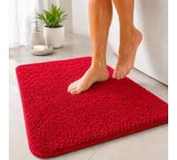 Floordirekt Sky Bath Mat, Bathroom Rug, Soft and Dense High Pile, Non-Slip & Quick Drying, Suitable for Underfloor Heating, Square & Round (80 x 150 cm, Berry Red)
