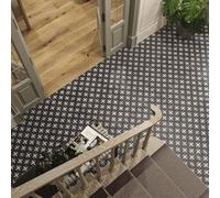 Flooring Revolution Estelle Black Monochrome Star Patterned Ceramic Tile, Pack Of 60, 12.2M², (L)450mm (W)450mm