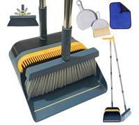 FLOORINGTON Dustpan and Brush Sets Long Broom Long Handled Dustpan & Brush Set Sweeping Brush Household Dust Pan with Soft Brush for Indoor Free Mini Dustpan Brush Set & Cleaning Cloth (GREY & YELLOW)