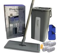 FLOORINGTON Floor Mop and Bucket Set Easy Flash Speed Mop with Squeeze Bucket Flat Mop for Floor Cleaning Includes 4 Washable Microfiber Pads, 2 Free Cleaning Cloths SM11