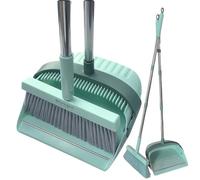 FLOORINGTON Long Handled Dustpan and Brush Set Upright Broom with Soft Bristles & Durable Dustpan for Indoor and Outdoor Cleaning (GREEN)