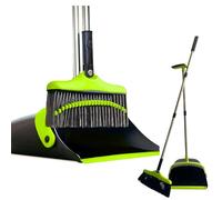FLOORINGTON Long Handled Dustpan and Brush Set Upright Broom with Soft Bristles & Durable Dustpan for Indoor and Outdoor Cleaning (GREEN & BLACK)