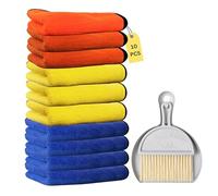 Floorington Premium Microfibre Cleaning Cloths Pack of 10, Double-layer, Lint Free Super Absorbent Towel for Household and Car Washing, Drying Size40 x 30 cm free Mini dustpan & brush set MT55