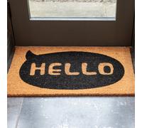 FloorMatch Printed Natural Coir Door Mat Hello Speech Bubble Decorative Heavy Duty Entrance Mat 45Cm X 75Cm Indoor / Sheltered Outdoor Use
