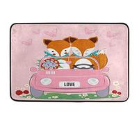 Floormats Cute Fox Couple Car Flowers Heart Door Mat Multipurpose Bathroommat Durable Entrance Rug For Entry Kitchen Bathroom 40X60 CM