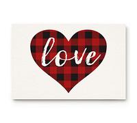 Floormats Day Red And Black Buffalo Check Plaid Love Carpet Washable Doormat Waterproof Entrance Rug For Bath Bathroom Office 40X60 CM
