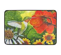 Floormats Spring Hummingbird Flowers Welcome Hibiscus Bird Summer Bathroommat Waterproof Floor Door Mat Washable Entrance Rug For Home Bathroom Kitchen 40X60 CM