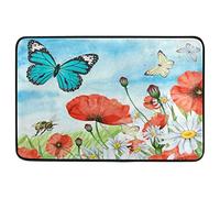 Floormats Spring Poppy Butterfly Welcome Field Summer Flowers Bee Entrance Rug Durable Floor Door Mat Multipurpose Bathroommat For Kitchen Bathroom Office 40X60 CM