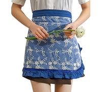 Floosum Waist Apron for women - Lovely Half Apron Cotton Lace Embroidered Server Waitress Apron Short Apron for Womens Girls, Blue, Medium