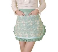 Floosum Waist Apron for women - Lovely Half Apron Cotton Lace Embroidered Server Waitress Apron Short Apron for Womens Girls, Green, Medium