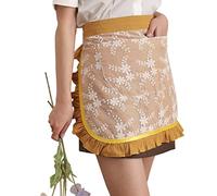 Floosum Waist Apron for women - Lovely Half Apron Cotton Lace Embroidered Server Waitress Apron Short Apron for Womens Girls, Yellow, Medium