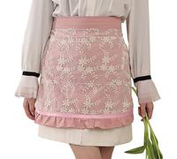 Floosum Waist Apron for women - Lovely Half Apron Cotton Lace Embroidered Server Waitress Apron Short Apron for Womens Girls, Pink, Medium