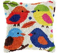 FLOOTS DIY Latch Hook Pillow Kit,Colorful Birds 17X17 Inch