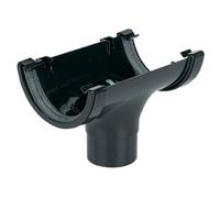 FLOPLAST 112mm Half Round Gutter Running Outlet - Black
