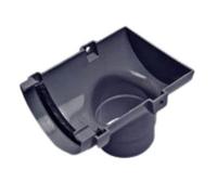 Floplast Half Round Gutter Stopend Outlet 112mm Anthracite Grey - Push-Fit Upvc