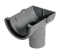 Floplast Miniflo Grey Half Round Stop End Gutter Outlet, (L)150mm (Dia)76mm