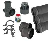 Floplast Ring Seal 110mm Soil Stack Complete Kit - 3 X 3M Pipes, Fittings And Vent Terminal, Anthracite Grey