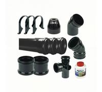 Floplast Ring Seal 110mm Soil Stack Complete Kit With Offsets And Vent Terminal - Black