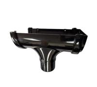 Floplast Xtraflo Industrial 170mm Half-Round Gutter Stopend Outlet Black - 110mm Downpipe Compatible, Two-Part Fitting