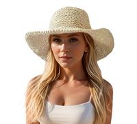 Floppy Big Beach Straw Hats for Women Foldable Summer Wide Brim Packable Oversized Sun Hat Womens Travel Straw Fedora Hat, Beige-4, 7 1/8/7 1/4