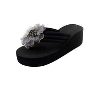 Flops Flip Ladies Wedges Women's Beach Flower Slippers Home Summer Sandals Shoes Women's Sandals Foam Flip Flops for Women Wedge (Grey, 4)