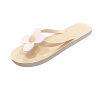 -Flops for outdoors with cute flowers, fashionable and versatile flat flops for the beach, waterproof shoes, women's lined, beige, 4 UK