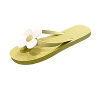 -Flops for outdoors with cute flowers, fashionable and versatile flat flops for the beach, waterproof shoes, women's lined, Green, 8 UK