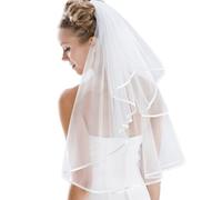 Flora 1-Tier Satin Edged Plain Designer Bridal Veil,28" L Waist Length (IVORY)