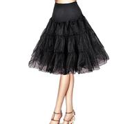 Flora® 50s Vintage Rockabilly Petticoat Skirt, 25" Length Retro Tutu Underskirt (Large-XLarge, BLACK)