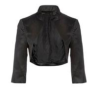 Flora BLACK Satin Wedding Shrug Prom Bolero Jacket,3/4 Length Sleeve