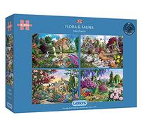 Flora & Fauna | 4 x 500 Piece Jigsaw Puzzles | Multi-Box Jigsaw | Sustainable Puzzle for Adults | Premium 100% Recycled Board | Great Gift for Adults | Gibsons Games