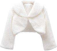 Flora Faux Fur Flower Girl's Long Sleeve Ivory Shrug/Bolero/Jacket (Medium)