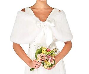 Flora Faux fur Satin lined Bridal Stole/Wedding Cape,code 48 (IVORY), one size for size XS-M