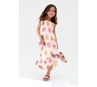 Flora Gathered Hand Drawn Floral Print Dress In Multi Raffya Ecru 7 Years