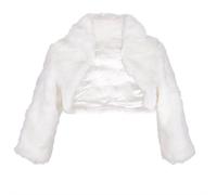 Flora Ivory Faux Fur 3/4 Long Sleeve Bridal Shrug/Wedding Jacket (Large)