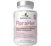 FloraHer Live Cultures for Women | 20 Billion CFU | Saccharomyces boulardii, Lactobacillus & Bifidobacterium Blend with Inulin | 60 Vegan Capsules | 30 Servings | UK Made