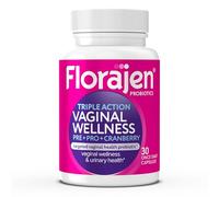 Florajen Triple-Action Vaginal Wellness Probiotic - Prebiotic + Probiotic + Cranberry for Vaginal, Digestive, & Immune Support - Fast-Acting, Clinically-Studied, Gluten-Free, & Vegan - 30-Count