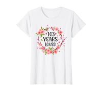 Floral 103 Years Old 103rd Birthday Women 103 Years Loved Value Graphic T-Shirt, Women, White, S