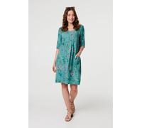 Floral 3/4 Sleeve Short Shift Dress Izabel London Green 12