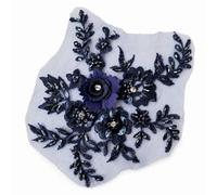 Floral 3D Lace Embroidered Applique, Navy Blue