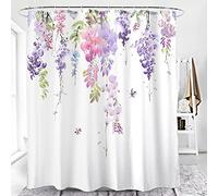 Floral 3D Shower Curtain Flowers Plants Waterproof Mould Proof Resistant Bathroom Washable Polyester Shower Curtains with Hooks Bath Wet Room Garden - 180 x 200 cm (72 x 78 Inch) White Purple Pink