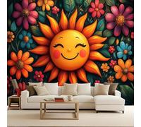 Floral 3D Wall Murals, Flowers in Cartoon Style Photo Wallpaper, Non-Woven Premium Art Print Fleece Wall Mural Decoration Poster Picture Design Modern 300X210cm