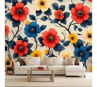Floral 3D Wall Murals, Retro Floral Pattern Photo Wallpaper, Non-Woven Premium Art Print Fleece Wall Mural Decoration Poster Picture Design Modern 300X210cm