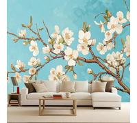 Floral 3D Wall Murals, White Apricot Blossoms Photo Wallpaper, Non-Woven Premium Art Print Fleece Wall Mural Decoration Poster Picture Design Modern 300X210cm