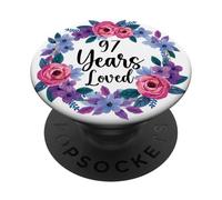 Floral 97 Year Old 97th Birthday Women Funny 97 Years Loved PopSockets Adhesive PopGrip