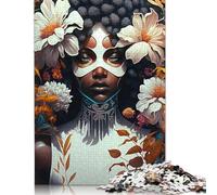 Floral African Girl Afro Jigsaw Puzzles Puzzles for Adults Kids. 1000 Pieces Great Gifts Challenge Toy Educational Game Home Decoration for Adults& Kids Age 14 Years Up 1000pcs (38x26cm)