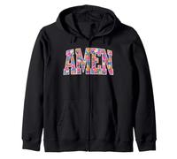 Floral Amen Christian Jesus Easter Day Faith Amen Easter Zip Hoodie