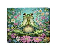 Floral Amphibian Meditation Mouse Pad, Green Nature-Inspired Design for Spring, Vibrant Stitched Edge Mousepad, Rubber Non-Slip Washable Mouse Pad for Home and Office Square 8x10 Inch