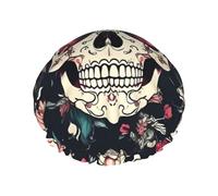 Floral and skull pattern shower cap with double layer, hold your hair well no matter when showering or bathing.