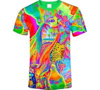 Floral Animal Girls Pigeon Bird Butterfly Elephant Cat Blacklight UV Neon Fluorescent Print T-Shirt Men, Size Medium